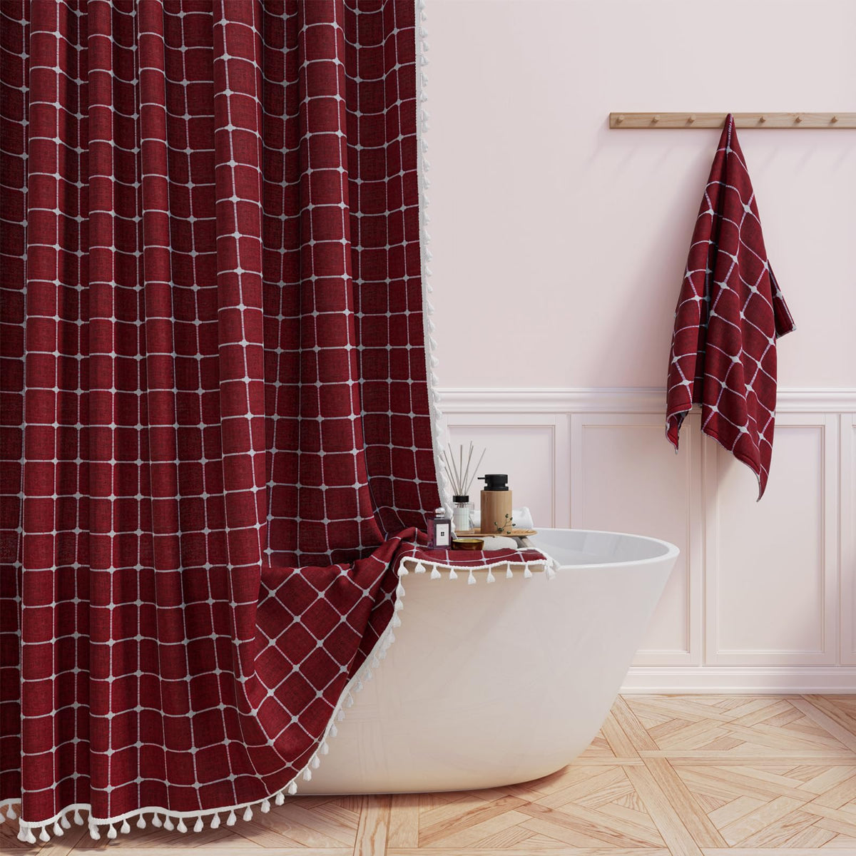 BTTN Sage Green Boho Farmhouse Linen Heavy Duty Shower Curtain Set, 72x72