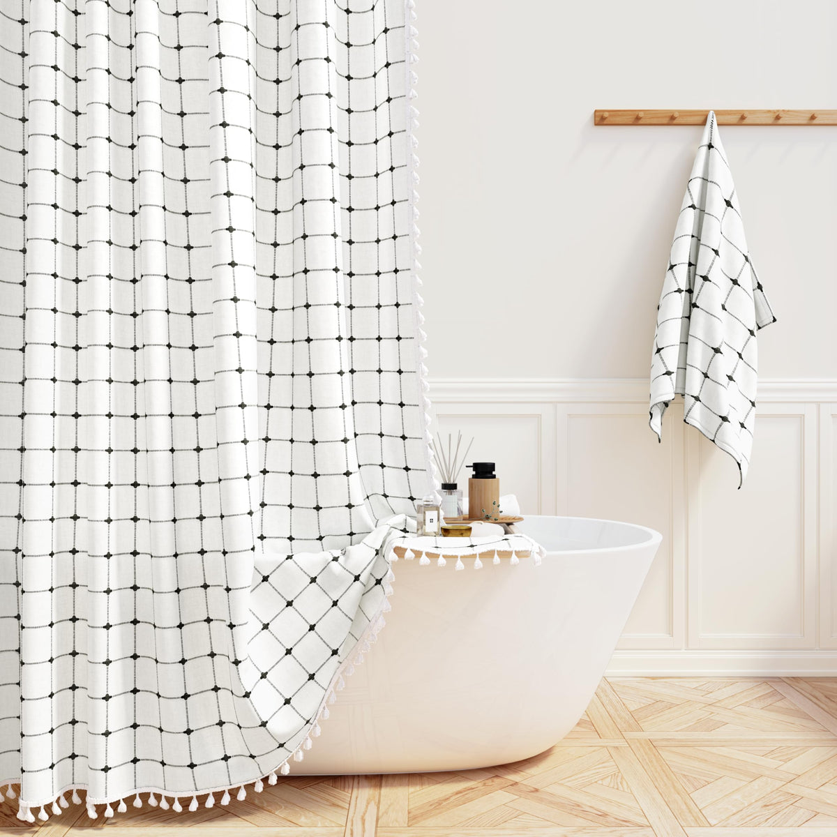 BTTN Sage Green Boho Farmhouse Linen Heavy Duty Shower Curtain Set, 72x72