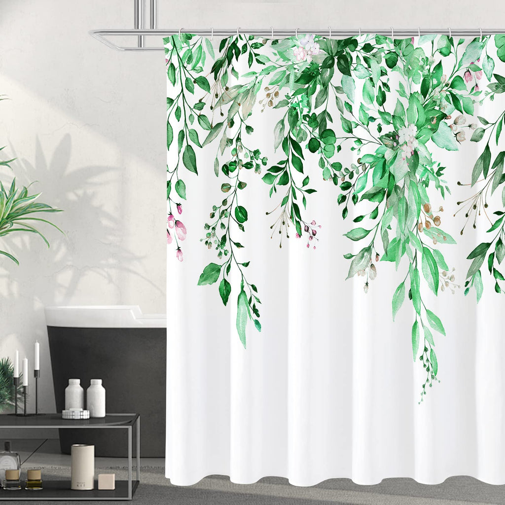 Gibelle Sage Green Eucalyptus Shower Curtain, Floral Print, 72x72