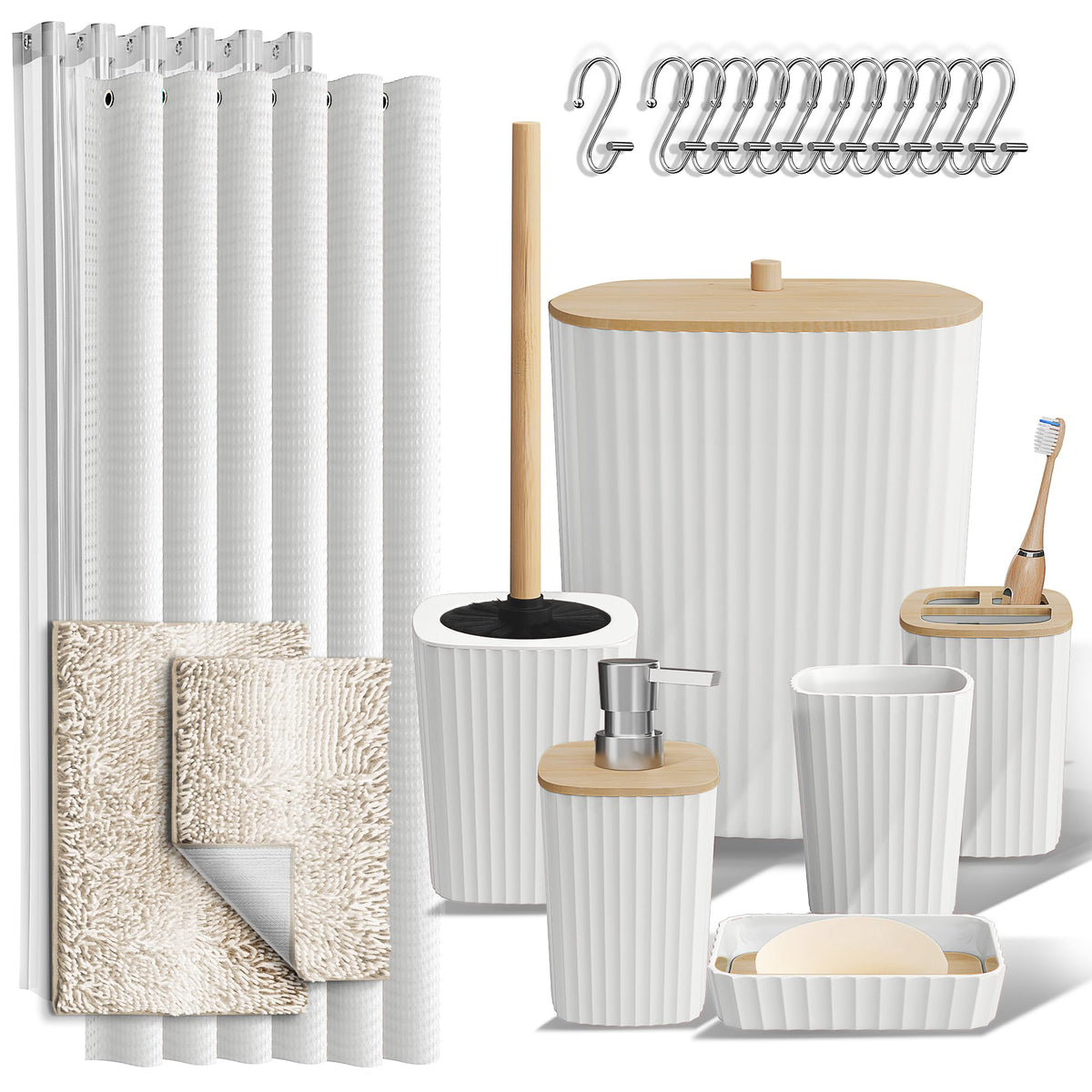 Clara Clark Black Bathroom Set, Shower Curtain Set, Bathroom Accessory Set