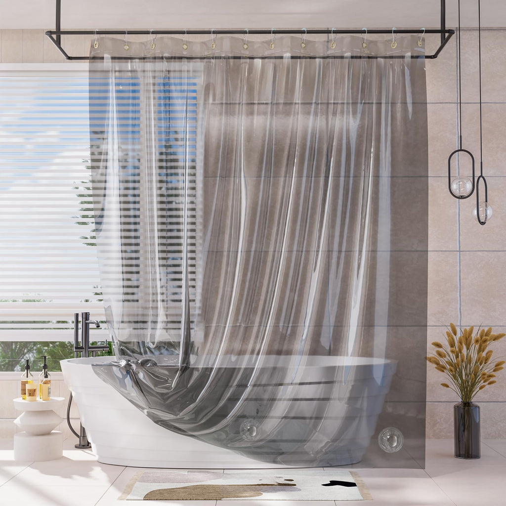 AmazerBath Heavy Shower Curtain Liner, 100% EVA Clear Green Heavy Duty Luxury Soft Shower Curtain and Liner 2-in-1, 72x72 Plastic Weighted Shower Liner, 12 Rustproof Grommets & 3 Heavyweight Stones