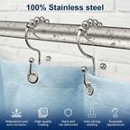 Gidse Shower Curtain Hooks,Sturdy Stainless Steel Double Sided Shower Hooks Rings for Bathroom Shower Curtain Rods Curtains Set of 12 Hooks - Nickel
