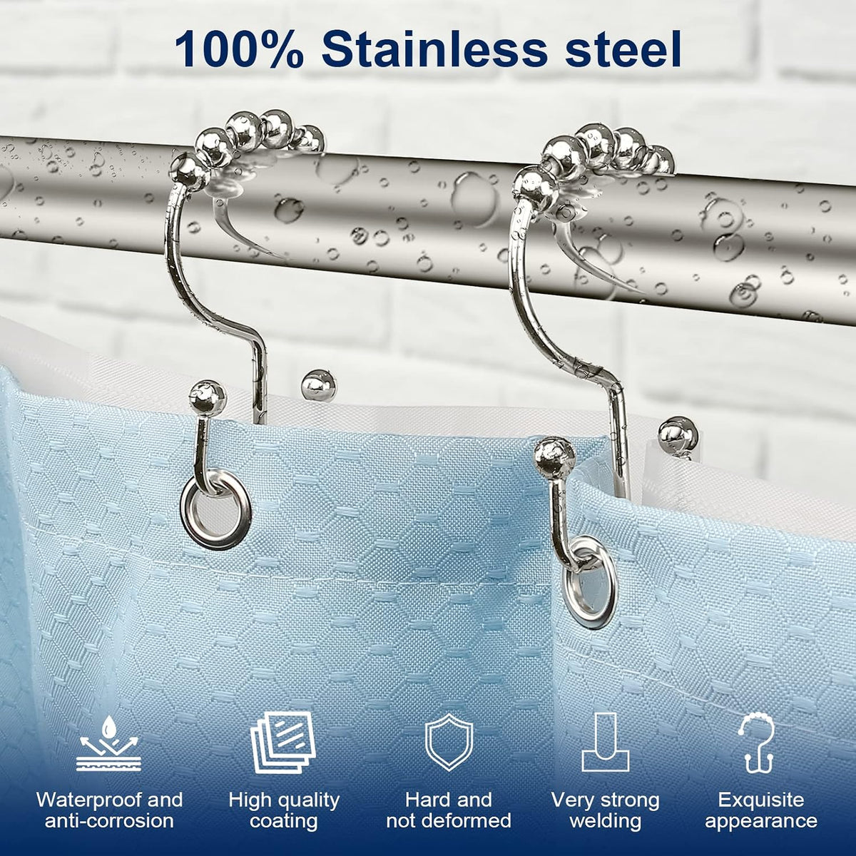 Gidse Shower Curtain Hooks,Sturdy Stainless Steel Double Sided Shower Hooks Rings for Bathroom Shower Curtain Rods Curtains Set of 12 Hooks - Nickel