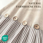 Farmhouse Shower Curtain Linen Beige Button Brown Stripe 72"W x 72"L