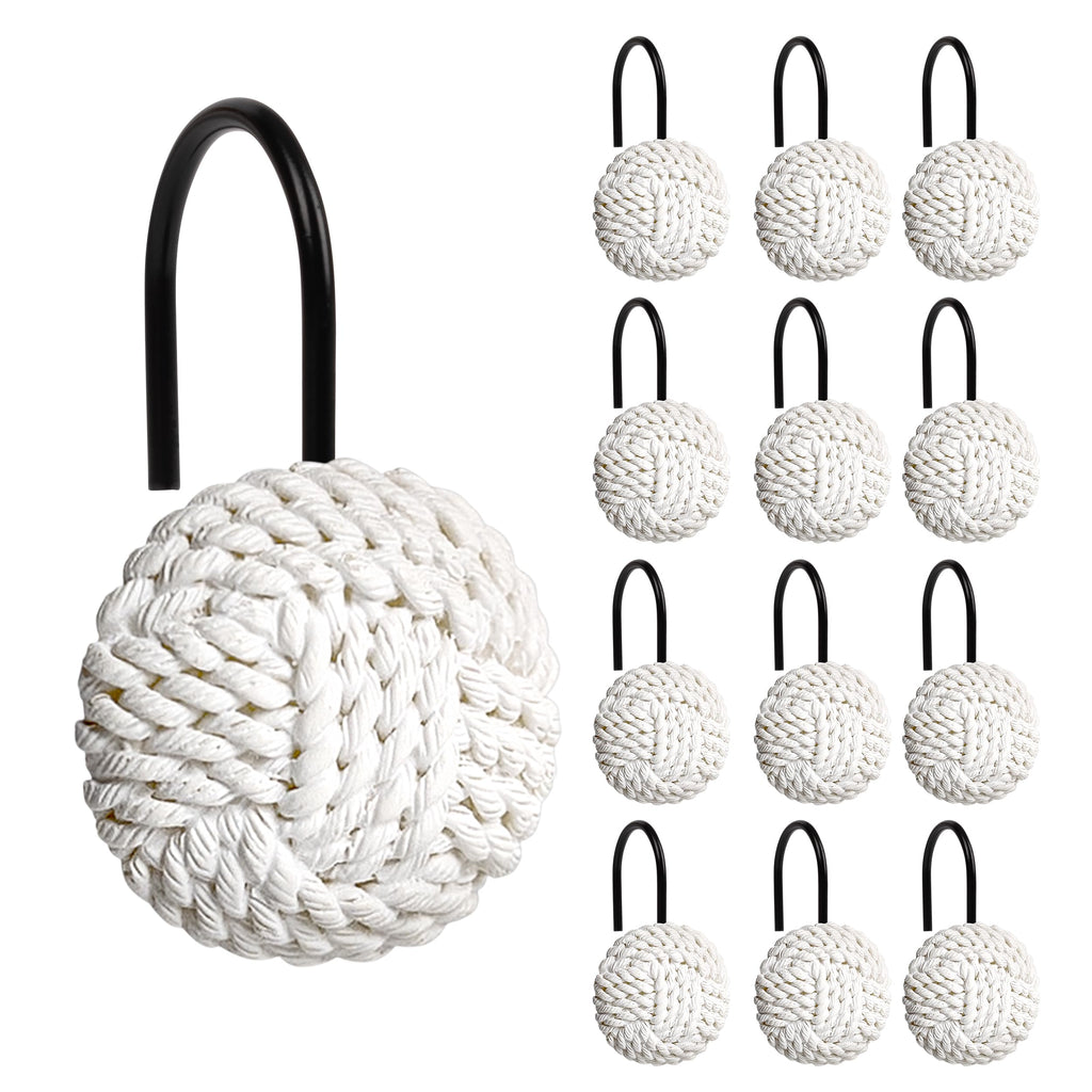 Sunlit Boho Knots Shower Curtain Hooks, Home Decorative Shower Curtain Rings for Bathroom, Seaside Nautical Shower Curtain Hangers Bathroom Accessories, Set of 12