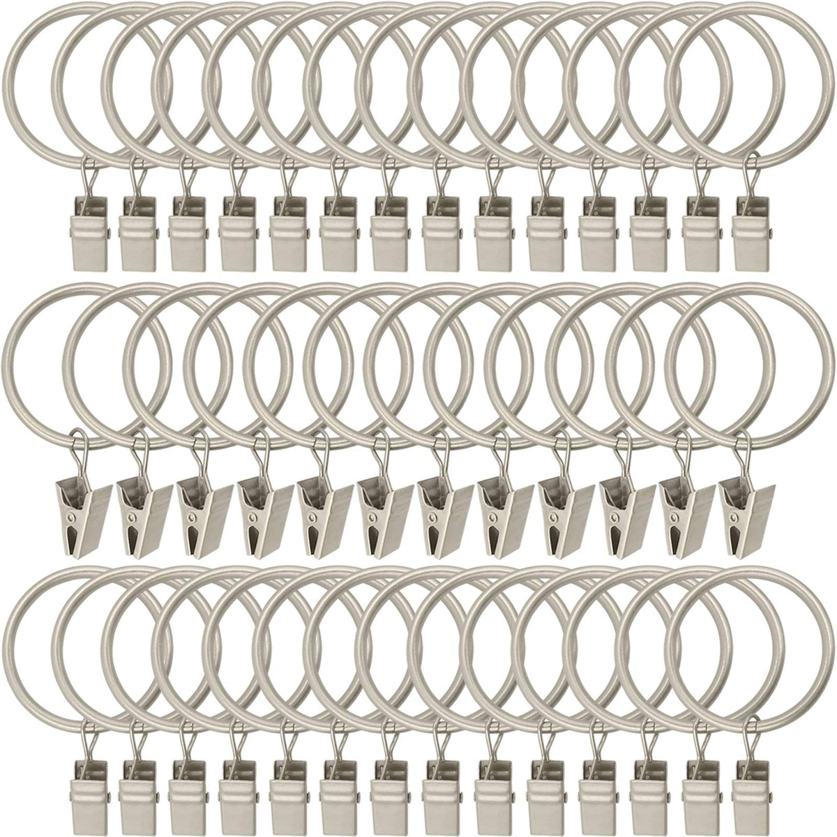 40 Pack Curtain Rings with Clips, Drapery Clips with Rings, Drapes Rings 1.26 in Interior Diameter, Fits up to 1 in Curtain Rod, Black