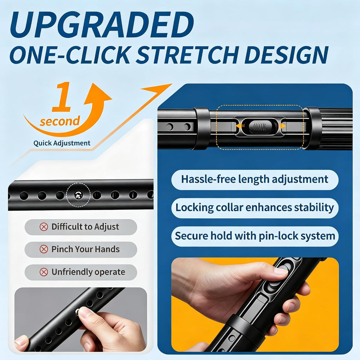 Heavy Duty One-Click Tension Curtain Rod 40-67Inch, Easy to Install, No Drill Adjustable Curtain Rod, 1.26"Diameter Non-Slip Rod for Windows, Shower, Bathroom, Closet, Balcony & Outdoor Spaces, Black