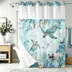 Nautical Green Sea Turtles Beach Theme Fabric Shower Curtain Sets Bathroom Blue Ocean Decor with Grommets and Hooks - 72 x 72 Inch Teal