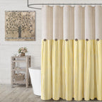 Farmhouse Shower Curtain Linen Beige Button Brown Stripe 72"W x 72"L