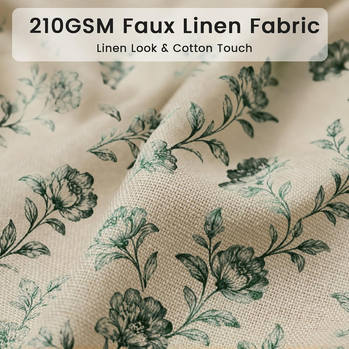 Farmhouse Sage Green Floral Shower Curtain with 12 Clear Rings 72"W x 72"L