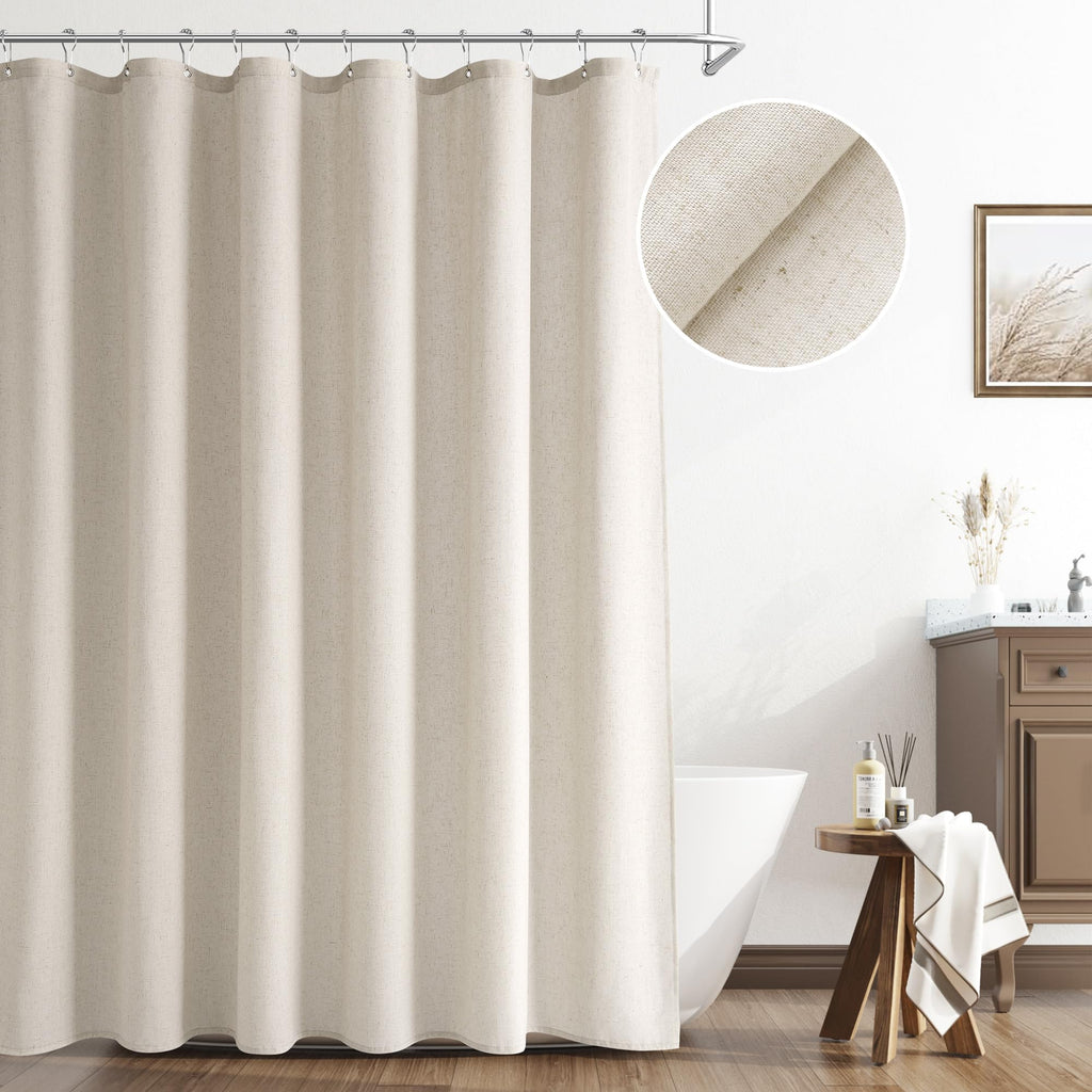 Naturoom Linen Shower Curtain 72 Inch Long for Bathroom Beige 1 Panel