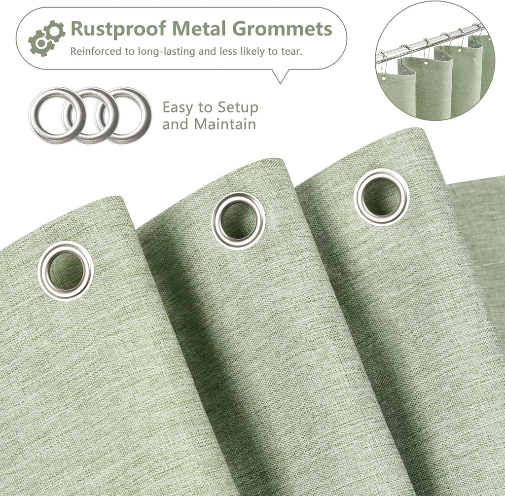 Seenus Natural Sage Green Linen Look Fabric Shower Curtain, Heavy Duty Faux Linen Textured Shower Curtain Water-Resistant, 72 x 72 Inch Soothing Forest Green Farmhouse Bathroom Decor Shower Curtains