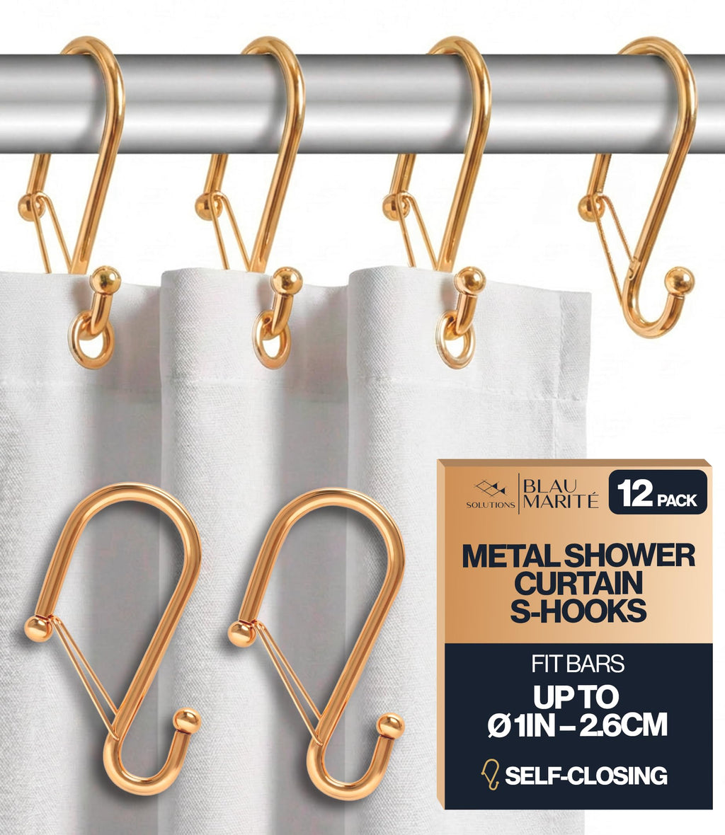 12 Metal Shower Curtain Hooks, Rust-Proof Decorative C-Shaped Curtain Hooks for Bathroom, Chrome Shower Curtain Rings, Fits Rods Up to 1 Inch (C, Silver)