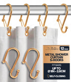 12 Metal Shower Curtain Hooks, Rust-Proof Decorative C-Shaped Curtain Hooks for Bathroom, Chrome Shower Curtain Rings, Fits Rods Up to 1 Inch (C, Silver)