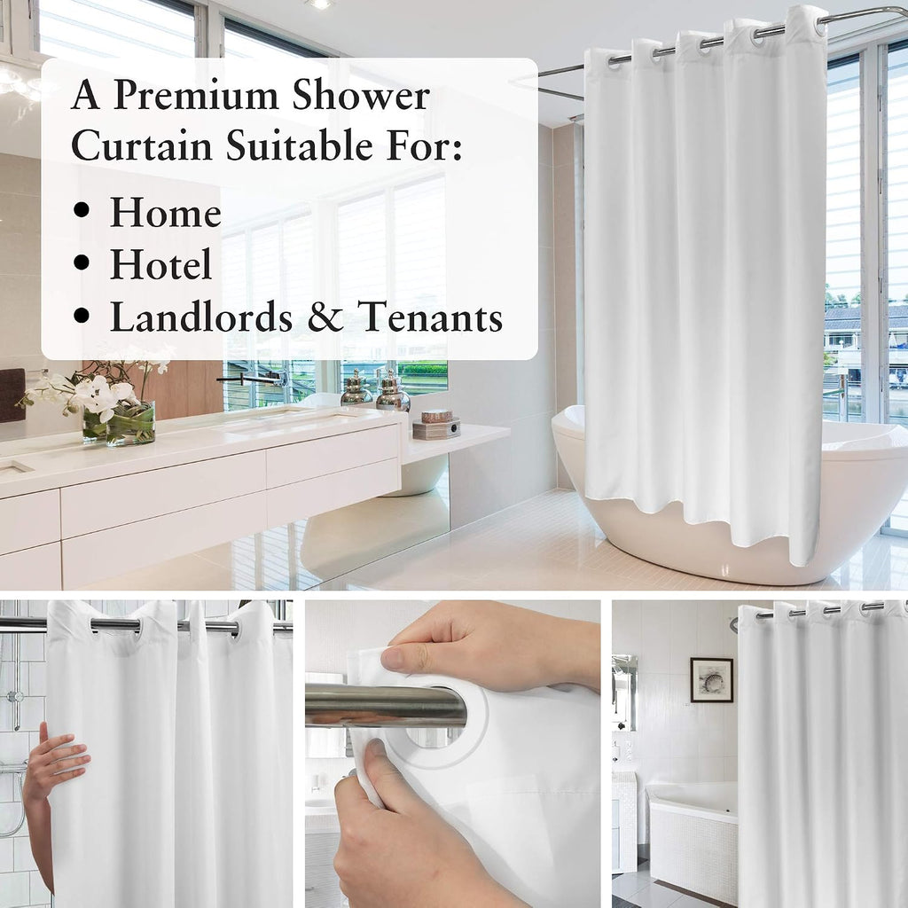 River Dream No Hook Fabric Shower Curtain TPU Lining, White, 71x74
