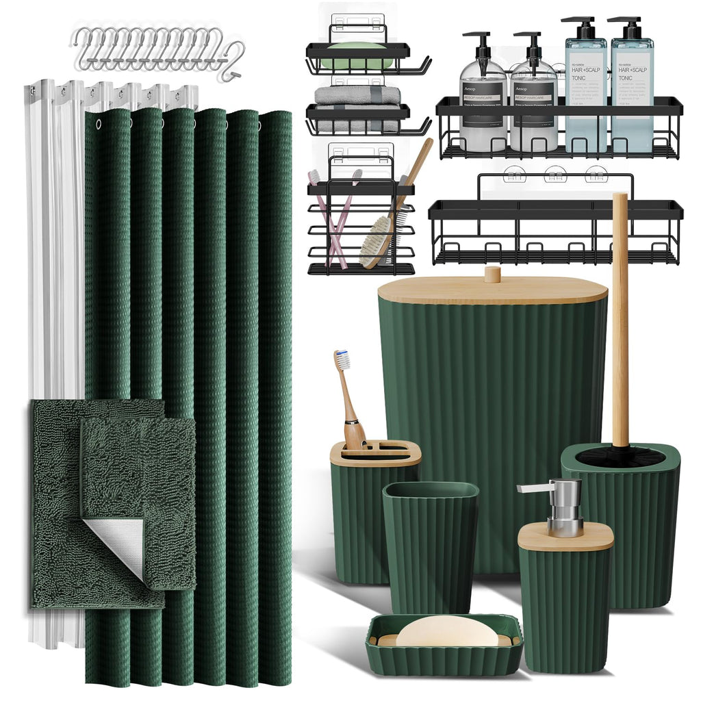 Clara Clark Black Bathroom Set, Shower Curtain Set, Bathroom Accessory Set