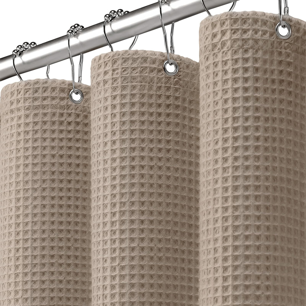 White Waffle Weave Shower Curtain 258GSM Heavyweight Cotton Fabric 72Wx72L