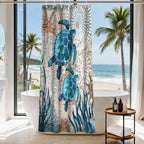Nautical Green Sea Turtles Beach Theme Fabric Shower Curtain Sets Bathroom Blue Ocean Decor with Grommets and Hooks - 72 x 72 Inch Teal