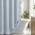 HunnmingRe Ruffle Hem Gingham Shower Curtain Taupe