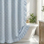 HunnmingRe Ruffle Hem Gingham Shower Curtain Taupe