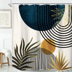 KOMLLEX Mid Century Green Boho Shower Curtain, Abstract Modern Shower Curtains for Bathroom, Plant Botanical Minimalist Leaf Arch Sun Fabric Liner Waterproof Polyester 12 Pack Hooks 60Wx72L Inches