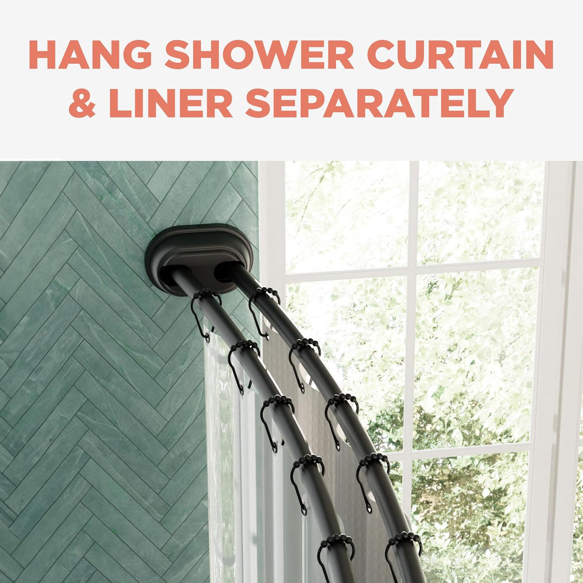 Zenna Home Double Curved Shower Curtain Rod, No Drill, 50-72 Inch Adjustable Tension Curved Shower Rod for Bathroom, Rustproof Double Rod, Non-Slip, Adds Room in Shower, Matte Black