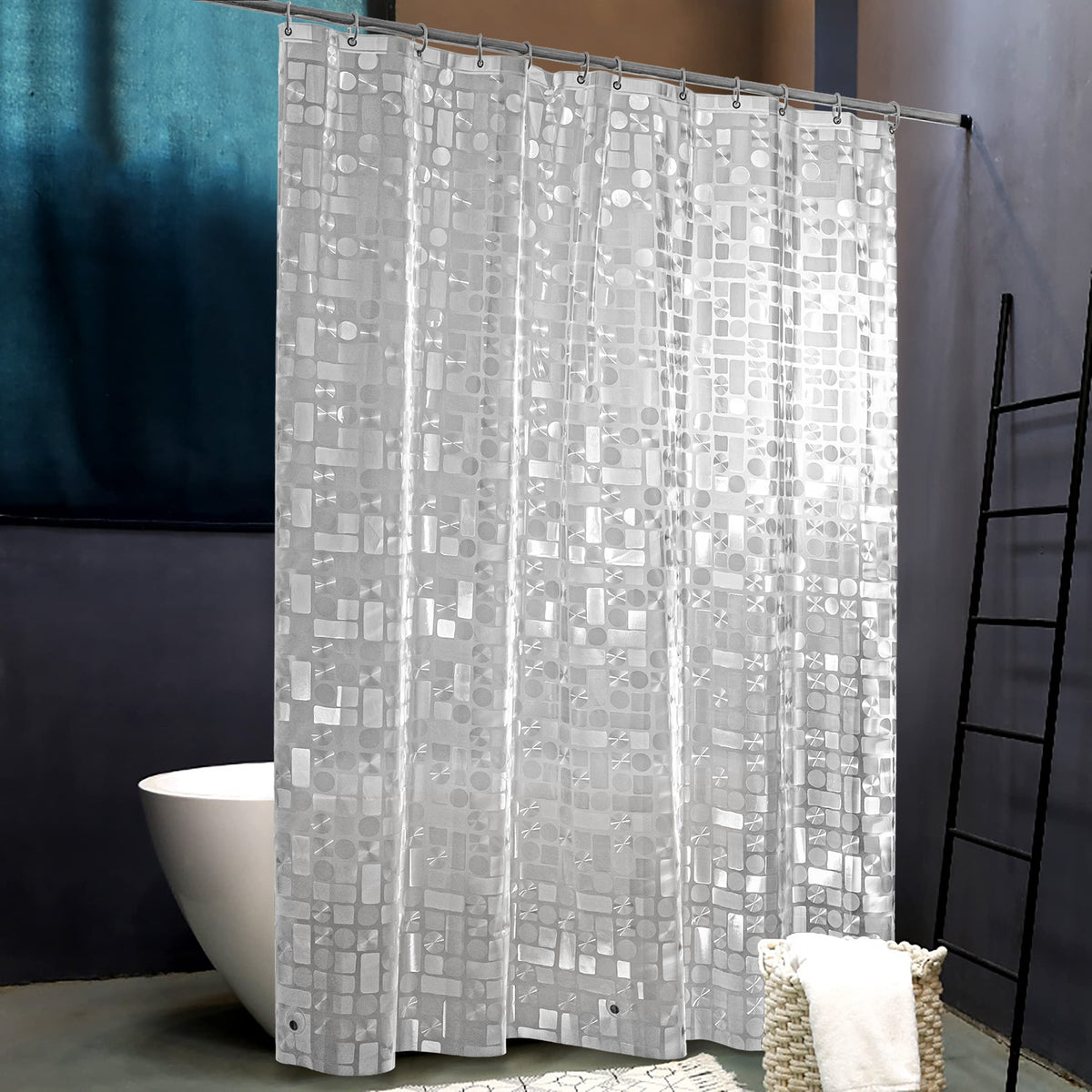 NTBAY EVA Shower Curtain Liner, 72 x 72, 6 Gauge, Clear Water Cube