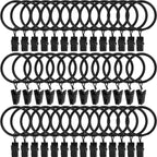 40 Pack Curtain Rings with Clips, Drapery Clips with Rings, Drapes Rings 1.26 in Interior Diameter, Fits up to 1 in Curtain Rod, Black