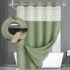 No Hook Shower Curtain with Liner Set Hotel Waffle Curtain White 72W X 75L