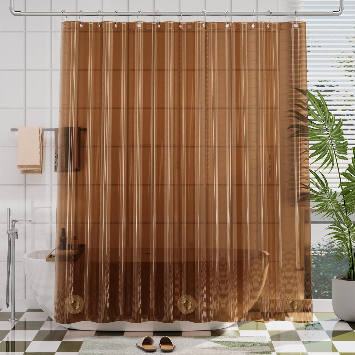 AmazerBath Black Shower Curtain Liner Plastic, Thick PEVA Shower Curtain Black, Dark Shower Liner Heavy Duty 8G, Black Bathroom Curtain Waterproof with 3 Weighted Stones and 12 Grommets, 72x72 Inches