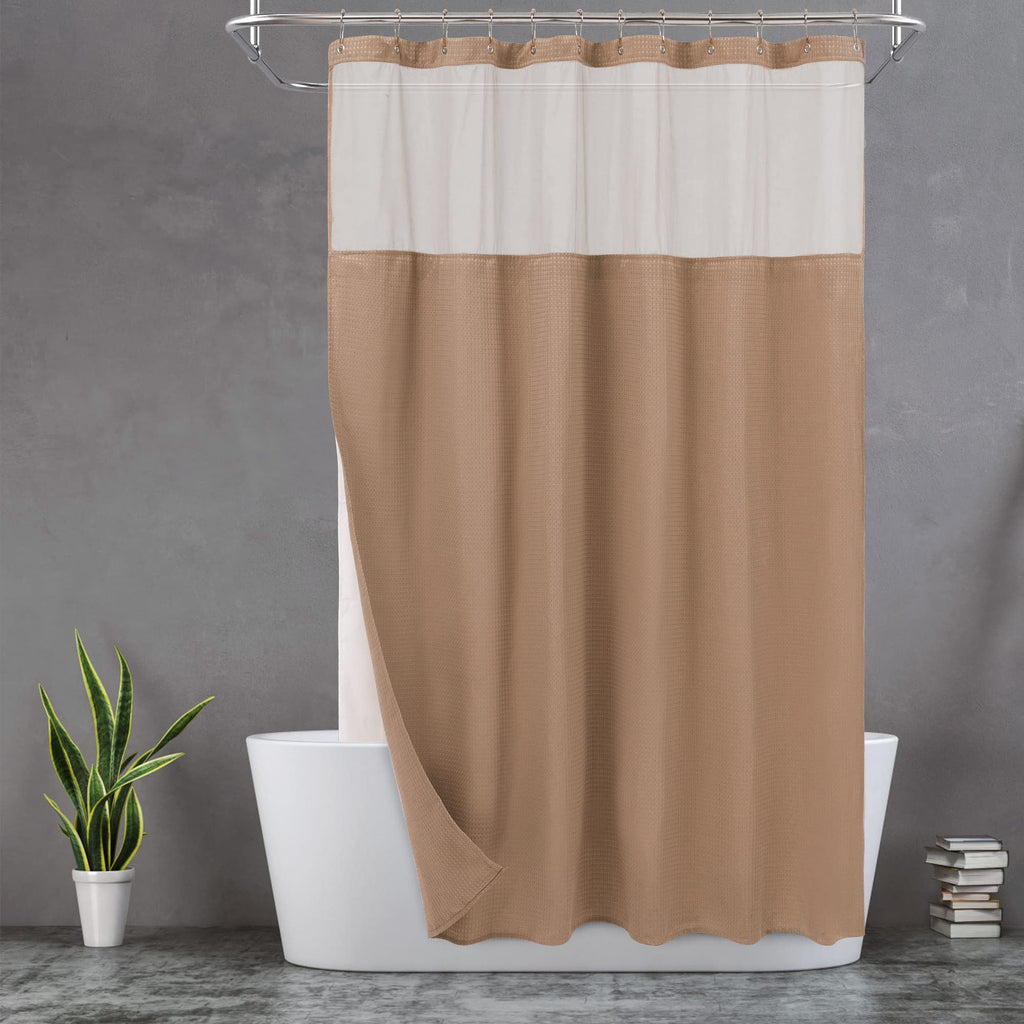 N&Y HOME Stall Waffle Weave Shower Curtain with Snap-in Liner White 36x72