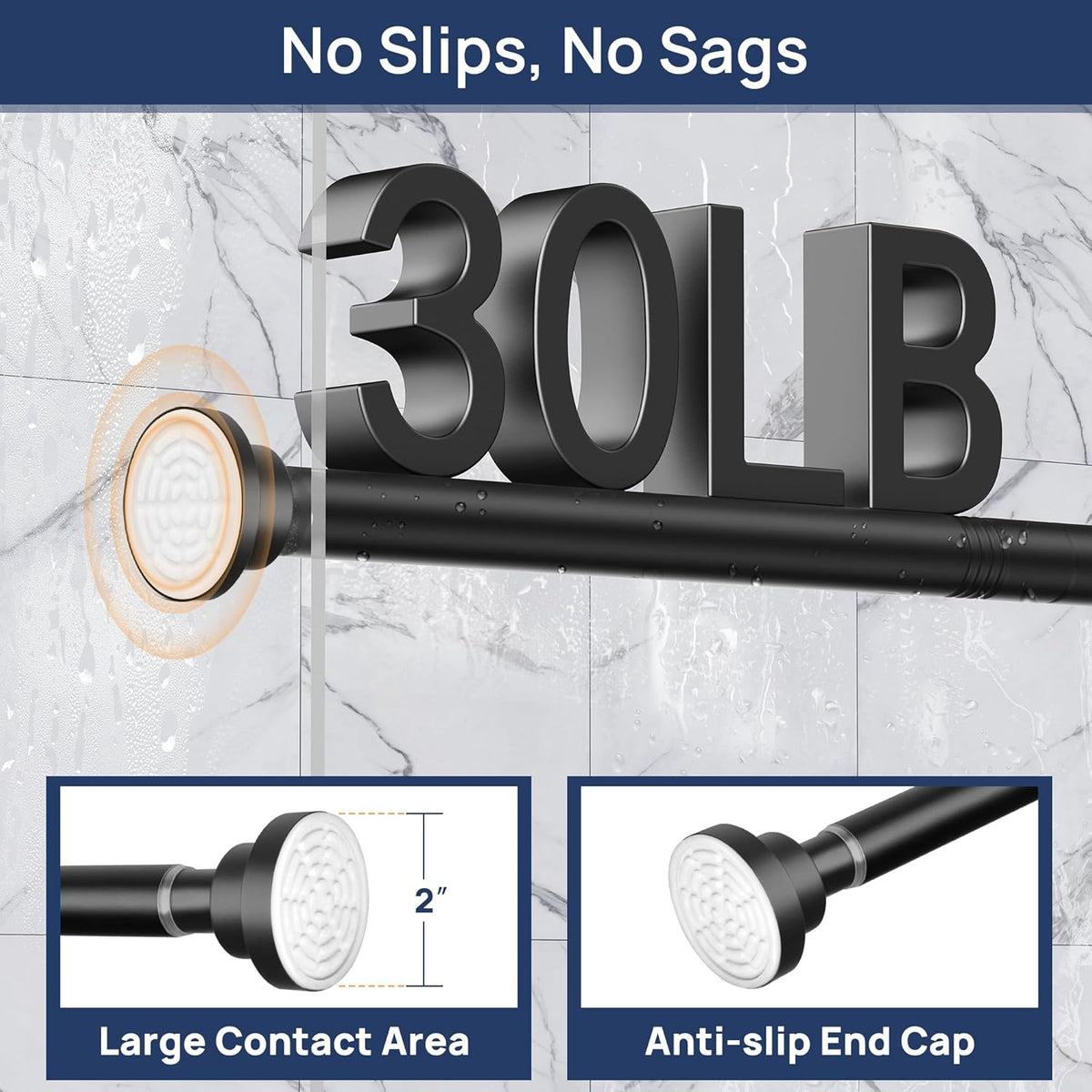ENJOYBASICS 2 Pack Tension Curtain Rod, 32-66" Adjustable, Stable, Black