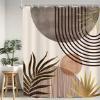 KOMLLEX Mid Century Green Boho Shower Curtain, Abstract Modern Shower Curtains for Bathroom, Plant Botanical Minimalist Leaf Arch Sun Fabric Liner Waterproof Polyester 12 Pack Hooks 60Wx72L Inches