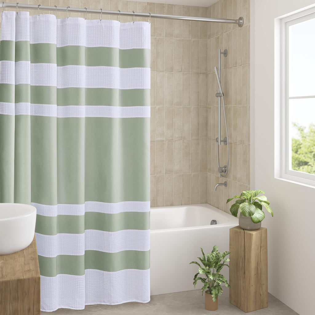 Madison Park Spa Waffle Shower Curtain for Bathroom, 72 x 72, Grey