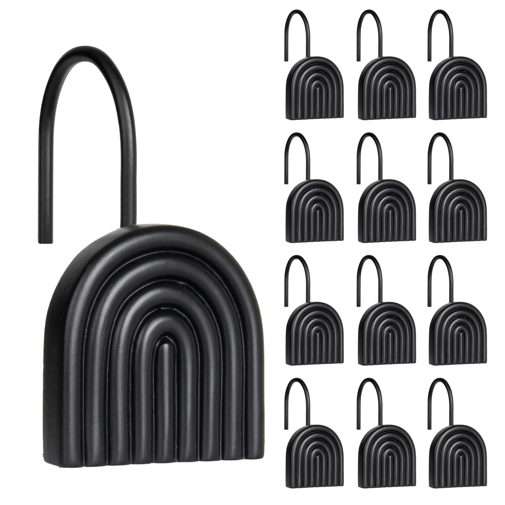 Square Shower Curtain Hooks, Decorative Bathroom Curtain Rings, Black