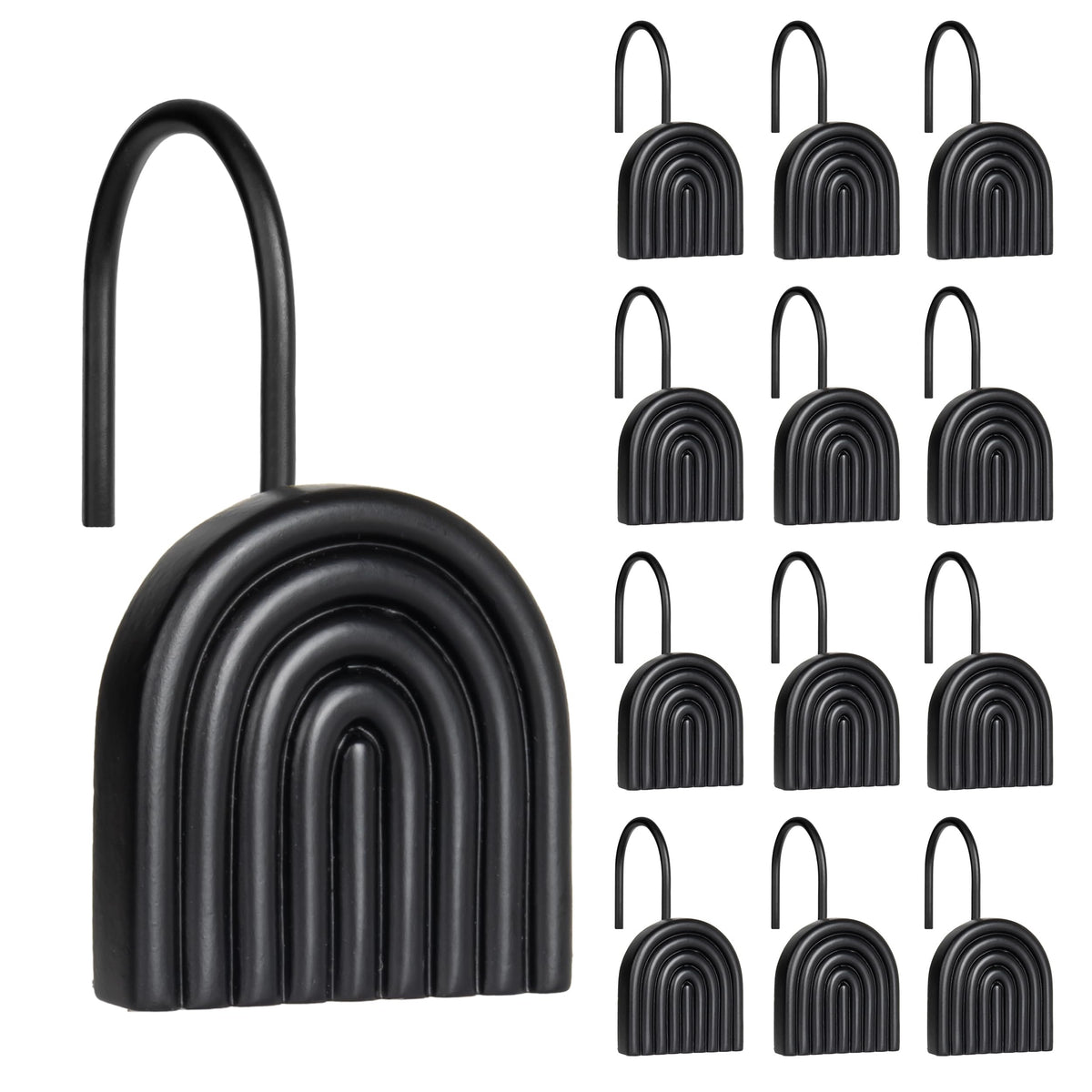 Square Shower Curtain Hooks, Decorative Bathroom Curtain Rings, Black