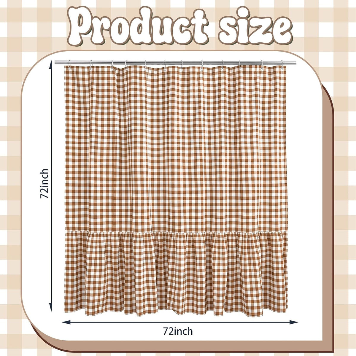 HunnmingRe Ruffle Hem Gingham Shower Curtain Taupe