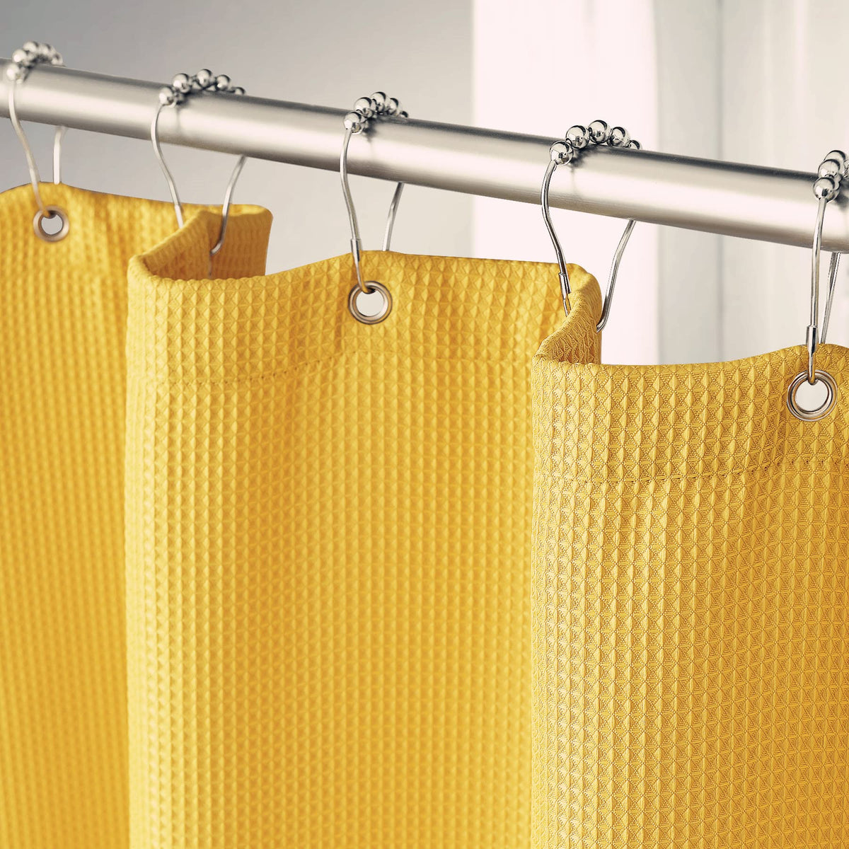 AmazerBath Short Shower Curtain 72x65 Inches, White Shower Curtain Waffle Textured, Heavy Duty 240GSM, Fabric Shower Curtain, Hotel Quality Bathroom Shower Curtains, Thick and Heavy