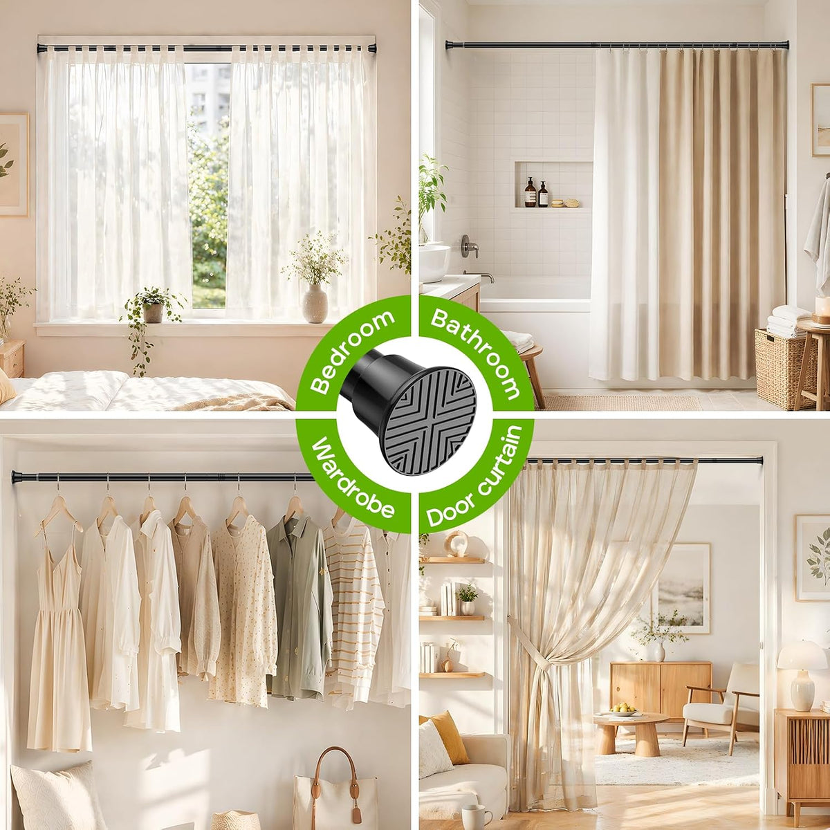 Black Shower Curtain Rod, 32-76 Inches, 7/8 Inch Diameter, 1 Pack