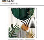 KOMLLEX Mid Century Green Boho Shower Curtain, Abstract Modern Shower Curtains for Bathroom, Plant Botanical Minimalist Leaf Arch Sun Fabric Liner Waterproof Polyester 12 Pack Hooks 60Wx72L Inches