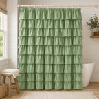 White Ruffle Shower Curtain for Bathroom,72 x 72 Inches, Farmhouse Style