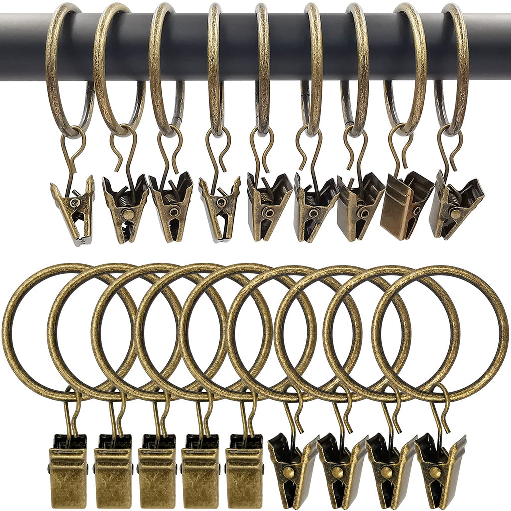 40 Pack Curtain Rings with Clips, Drapery Clips with Rings, Drapes Rings 1.26 in Interior Diameter, Fits up to 1 in Curtain Rod, Black