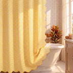 HunnmingRe Ruffle Hem Gingham Shower Curtain Taupe
