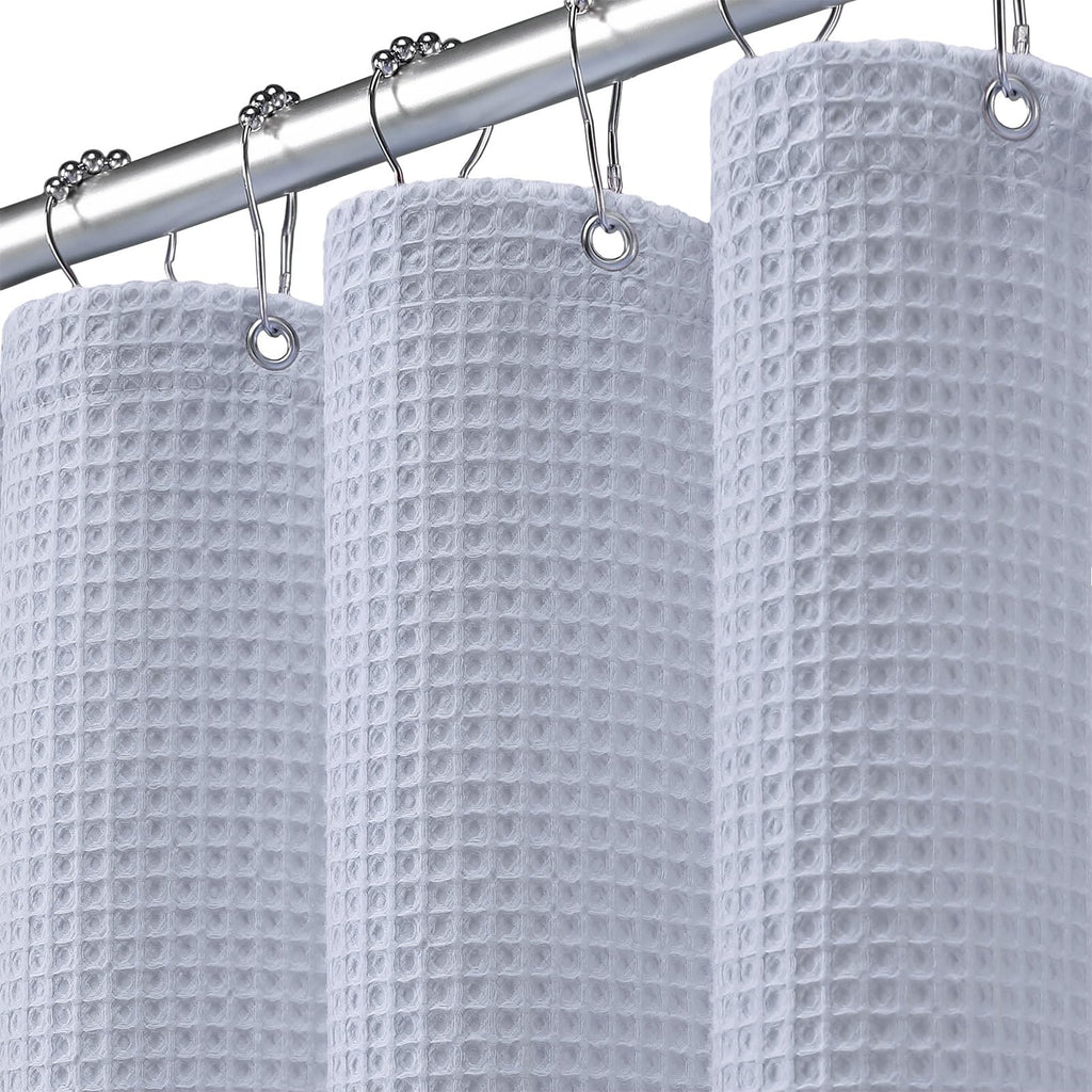 White Waffle Weave Shower Curtain 258GSM Heavyweight Cotton Fabric 72Wx72L