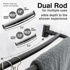 JS Jackson Supplies Double Curved Shower Rod, Metal Construction, Adjustable Between 44 to 70 Inches, Aluminum Rods and Zinc Mounting Hardware, Quality Modern Bathware, Black Finish