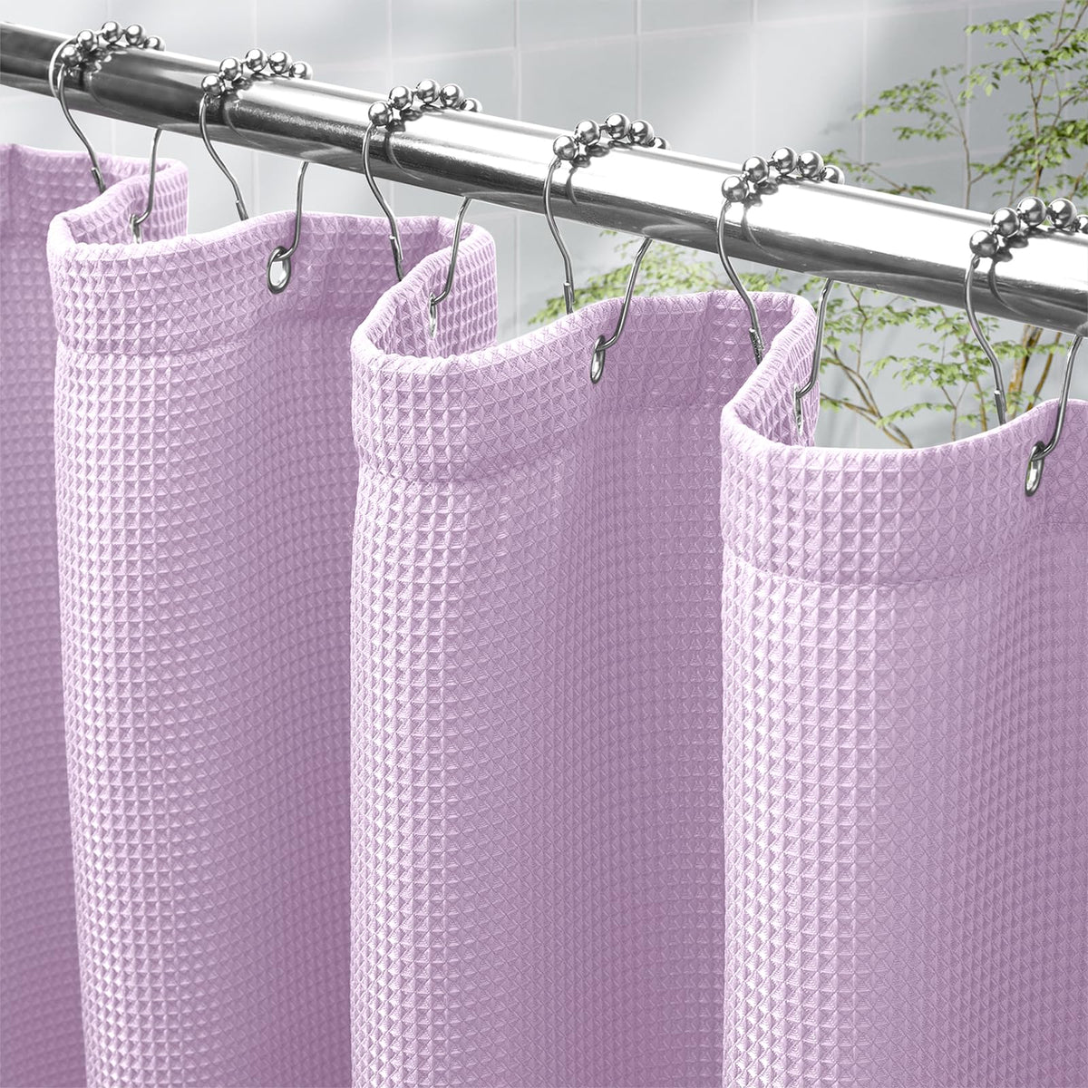 AmazerBath Extra Long Shower Curtain 96 Inches Long, Waffle Shower Curtain White Extra Long, Fabric Shower Curtains for Bathroom, Heavy Duty 240G Waffle Textured, 72x96 Inches