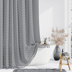Dynamene Boho Farmhouse Fabric Shower Curtain Tufted Chevron 72"x72" Black