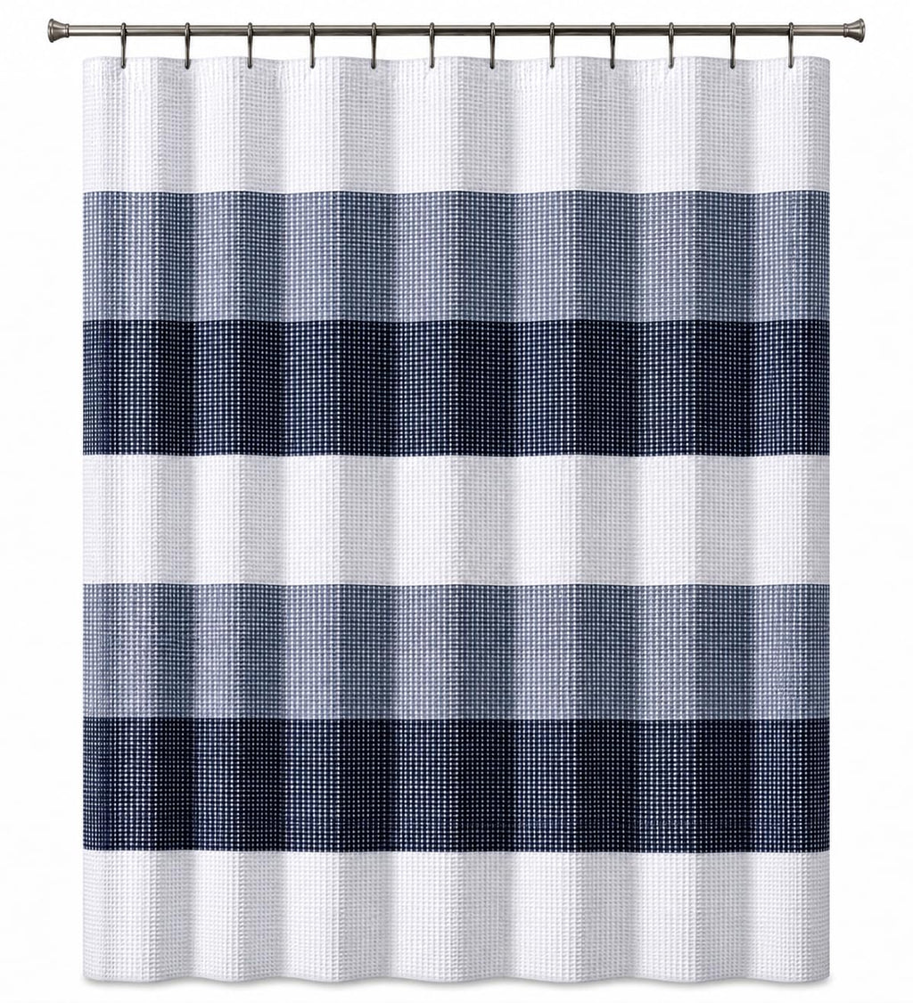 Dainty Home Ombre Waffle Weave Shower Curtain 70 x 72 Grey Textured Fabric Shower Curtain, Hotel Style Waffle Weave Bathroom Curtain, Water Resistant Polyester Ombre Shower Curtain