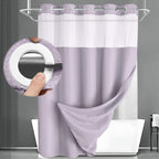 No Hook Shower Curtain with Liner Set Hotel Waffle Curtain White 72W X 75L