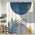 KOMLLEX Mid Century Green Boho Shower Curtain, Abstract Modern Shower Curtains for Bathroom, Plant Botanical Minimalist Leaf Arch Sun Fabric Liner Waterproof Polyester 12 Pack Hooks 60Wx72L Inches